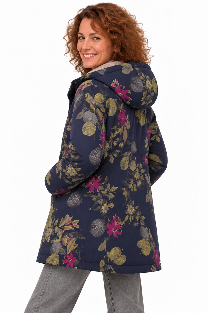 Sophie – Gebloemde Winterjas met Teddyvoering