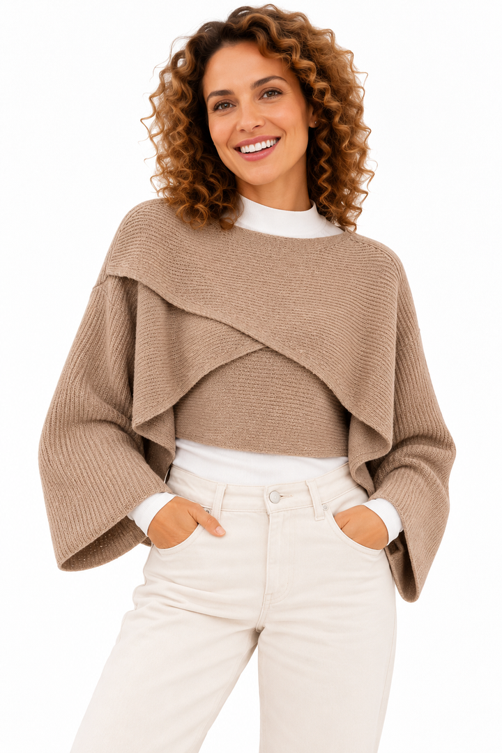 Lotte – Elegante Gebreide Poncho met Wijde Mouwen