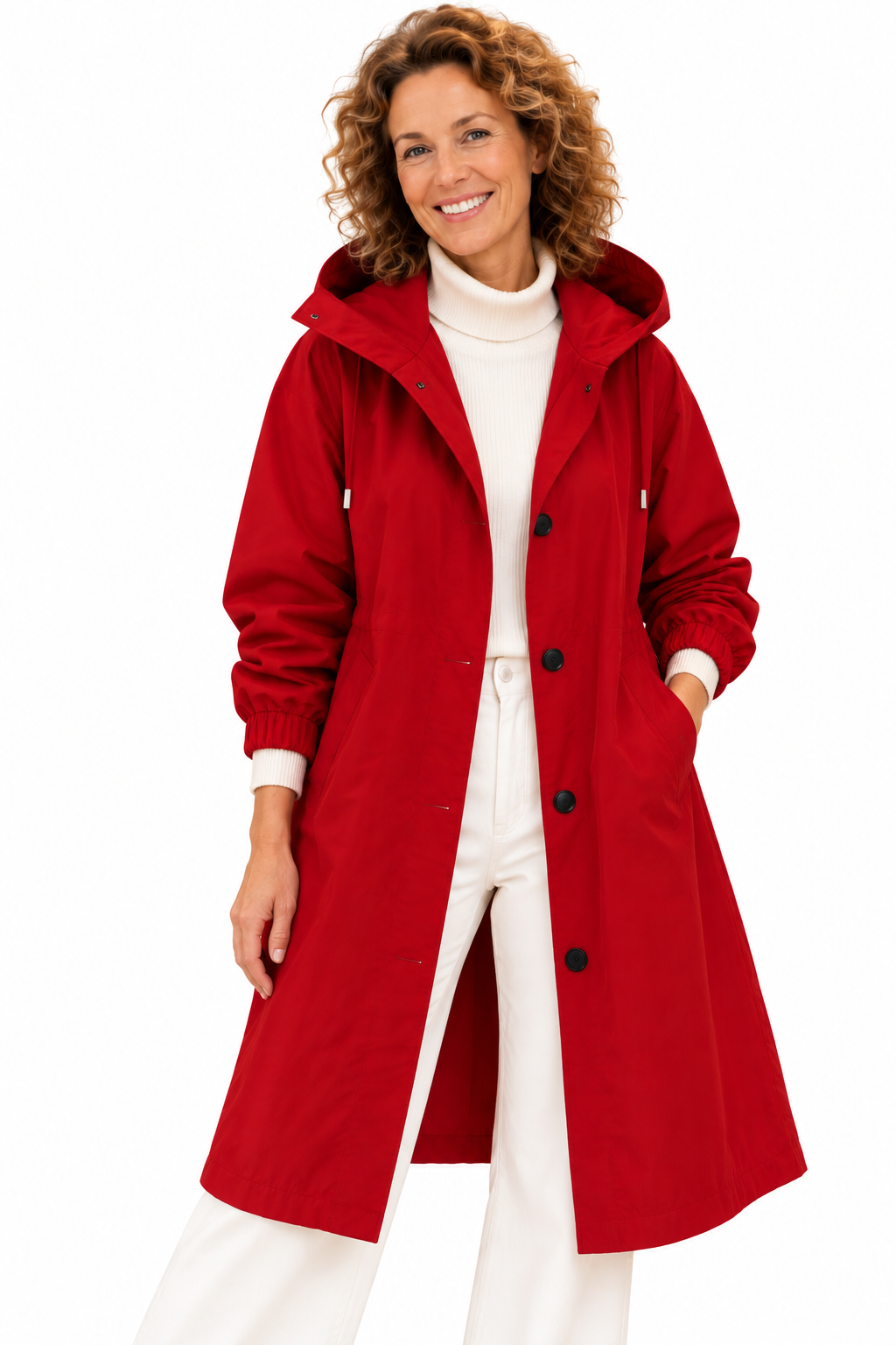 Emma – Lange Jas met Capuchon en Knopen
