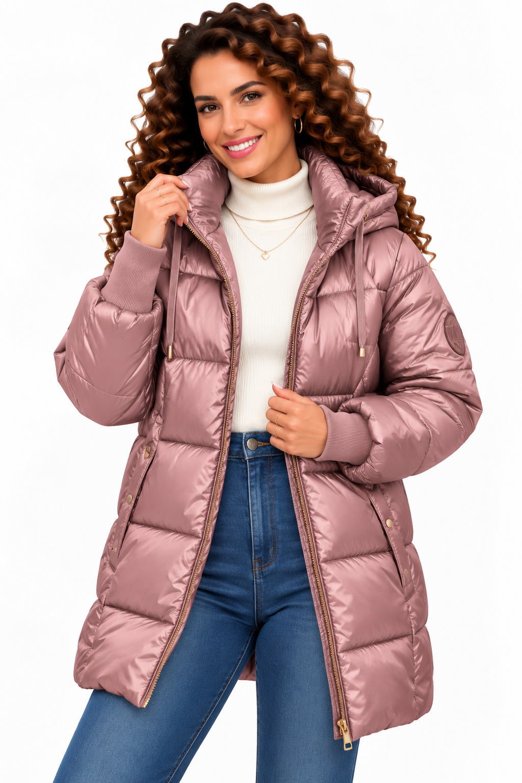 Sophie – Glanzende Gewatteerde Winterjas met Capuchon