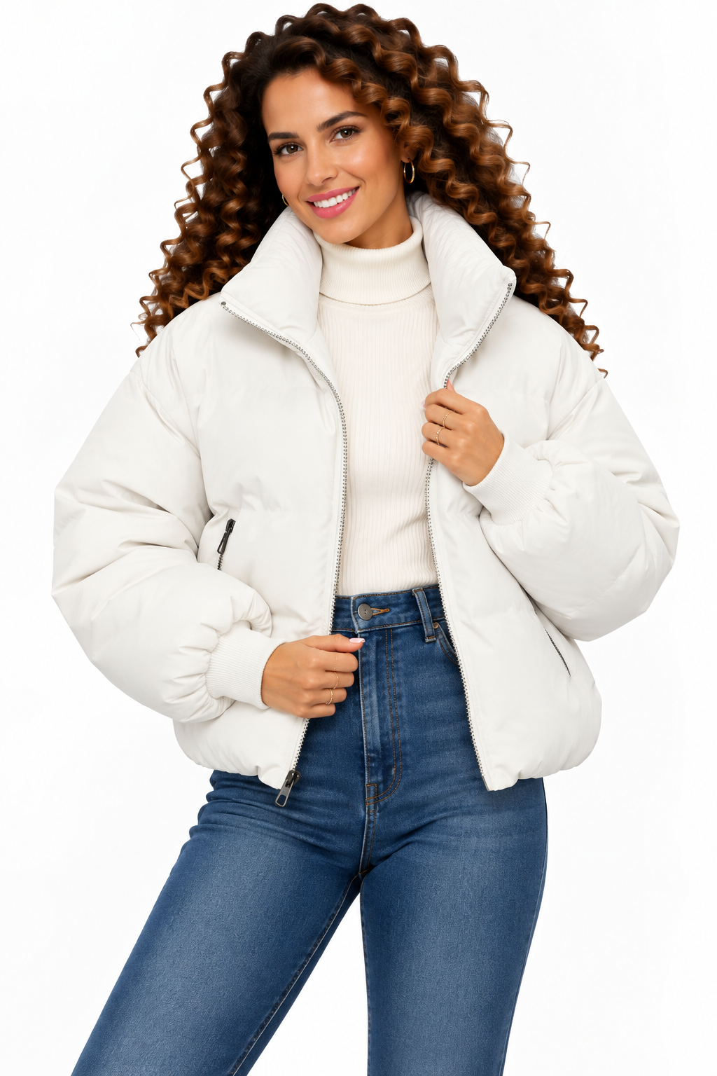 Sophie – Kort Gewatteerd Winterjack met Hoge Kraag