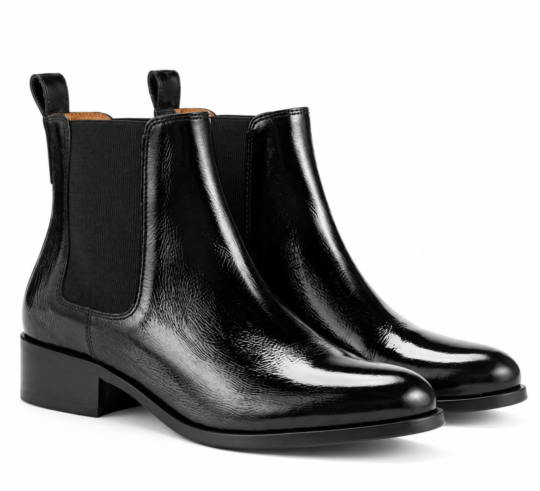 Sanne – Glanzende Chelsea Boots met Lage Hak