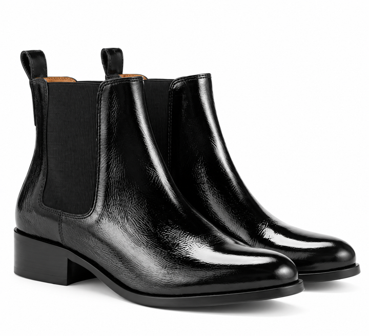 Sanne – Glanzende Chelsea Boots met Lage Hak