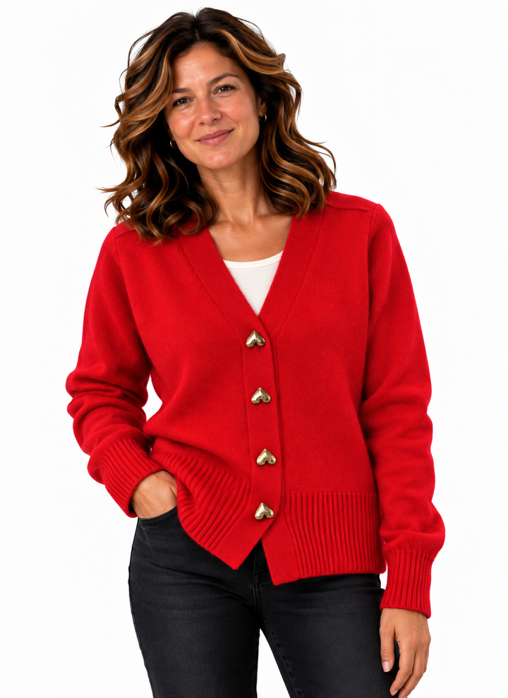 Femke – Elegant Gebreid Vest met V-Hals en Knopen