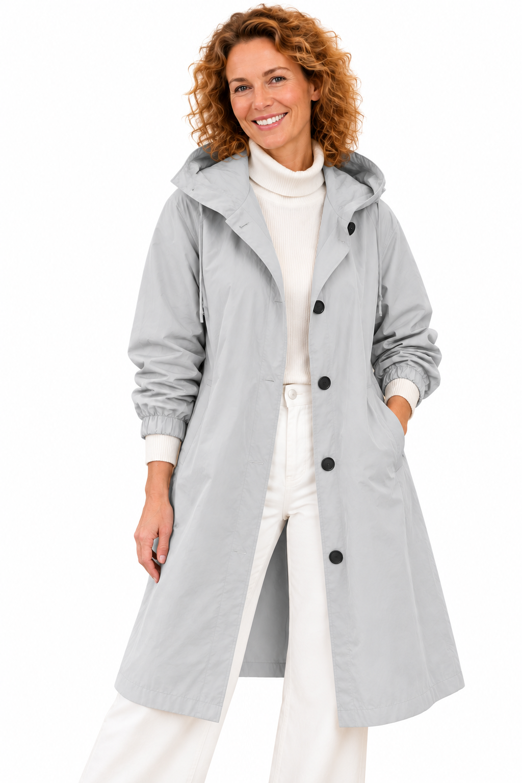 Emma – Lange Jas met Capuchon en Knopen
