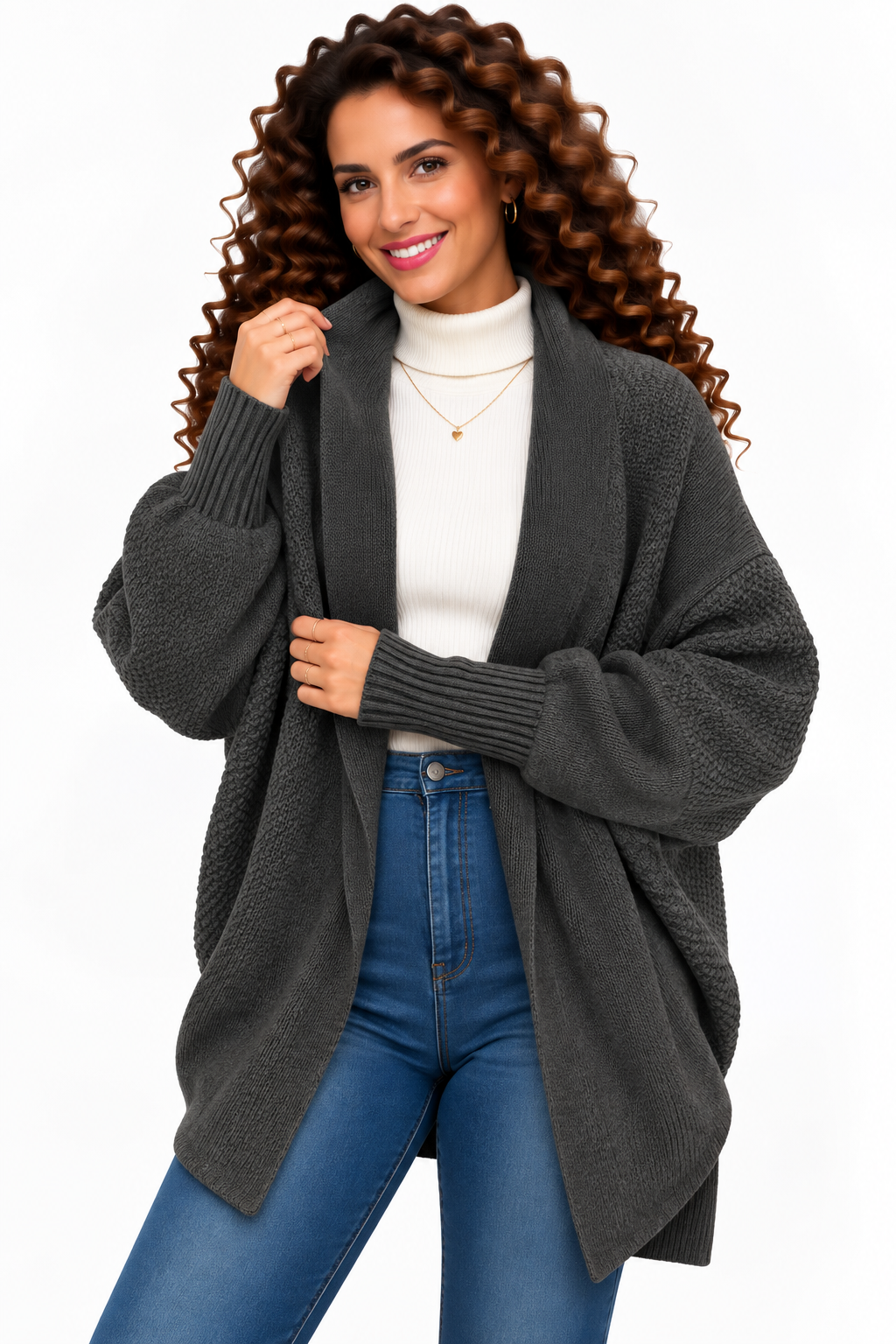 Femke – Oversized Gebreid Vest met Sjaalkraag