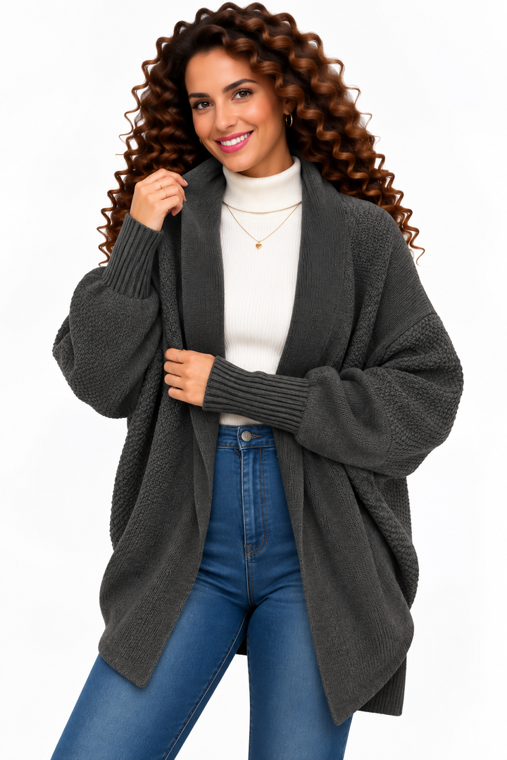 Femke – Oversized Gebreid Vest met Sjaalkraag