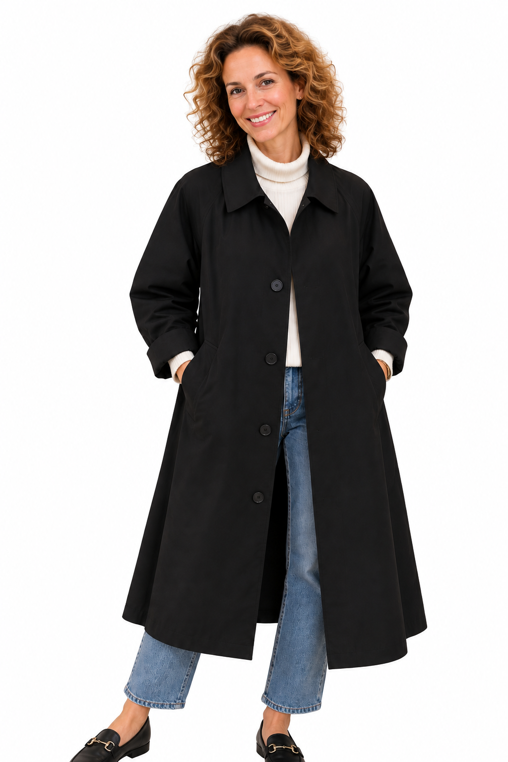 Emma – Elegante Lange Jas met Knopen