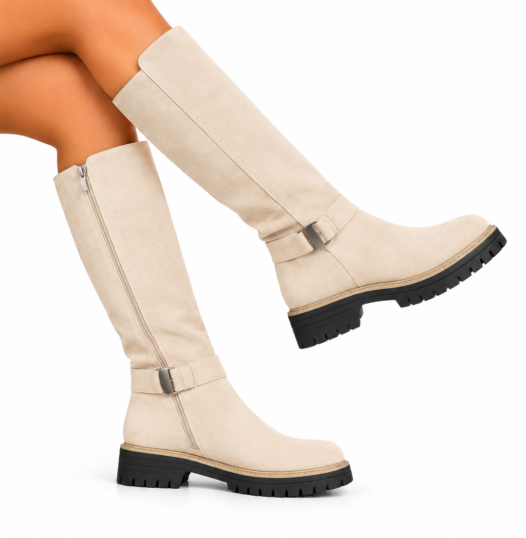 Sanne – Hoge Laarzen met Gesp en Chunky Zool