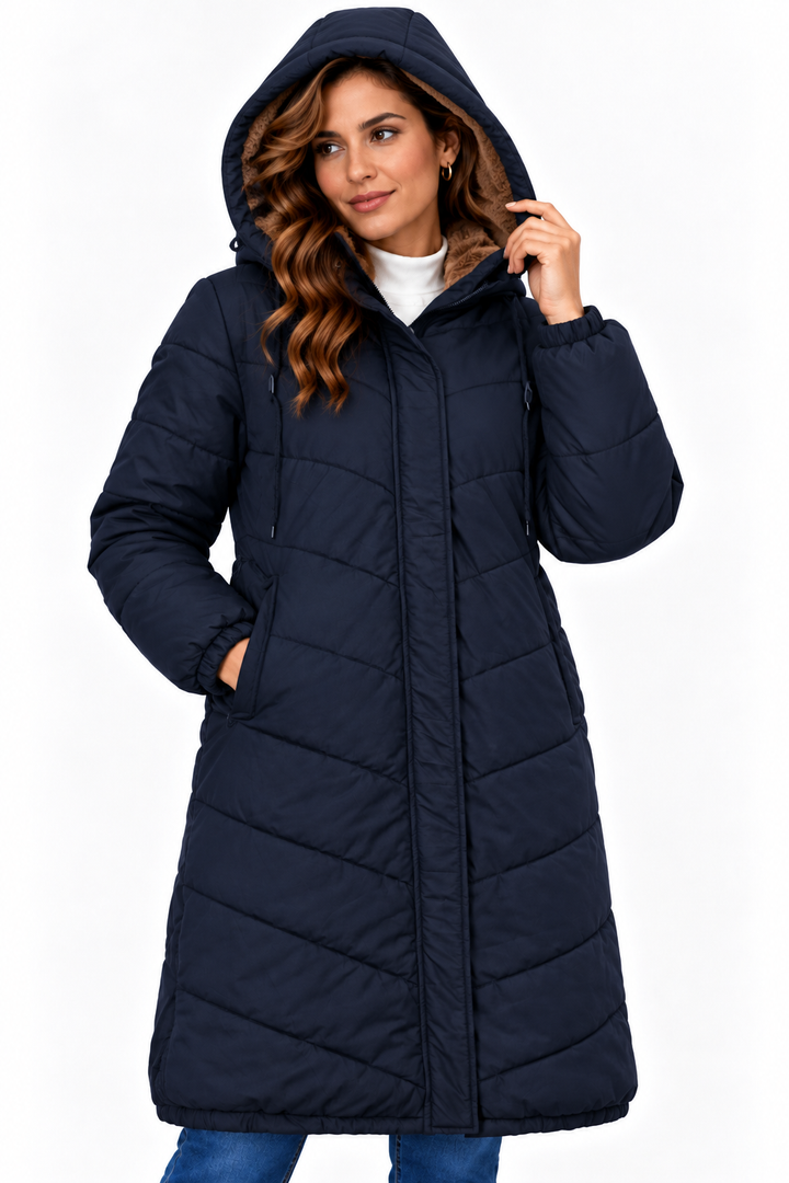 Sophie – Lange Gewatteerde Winterjas met Capuchon