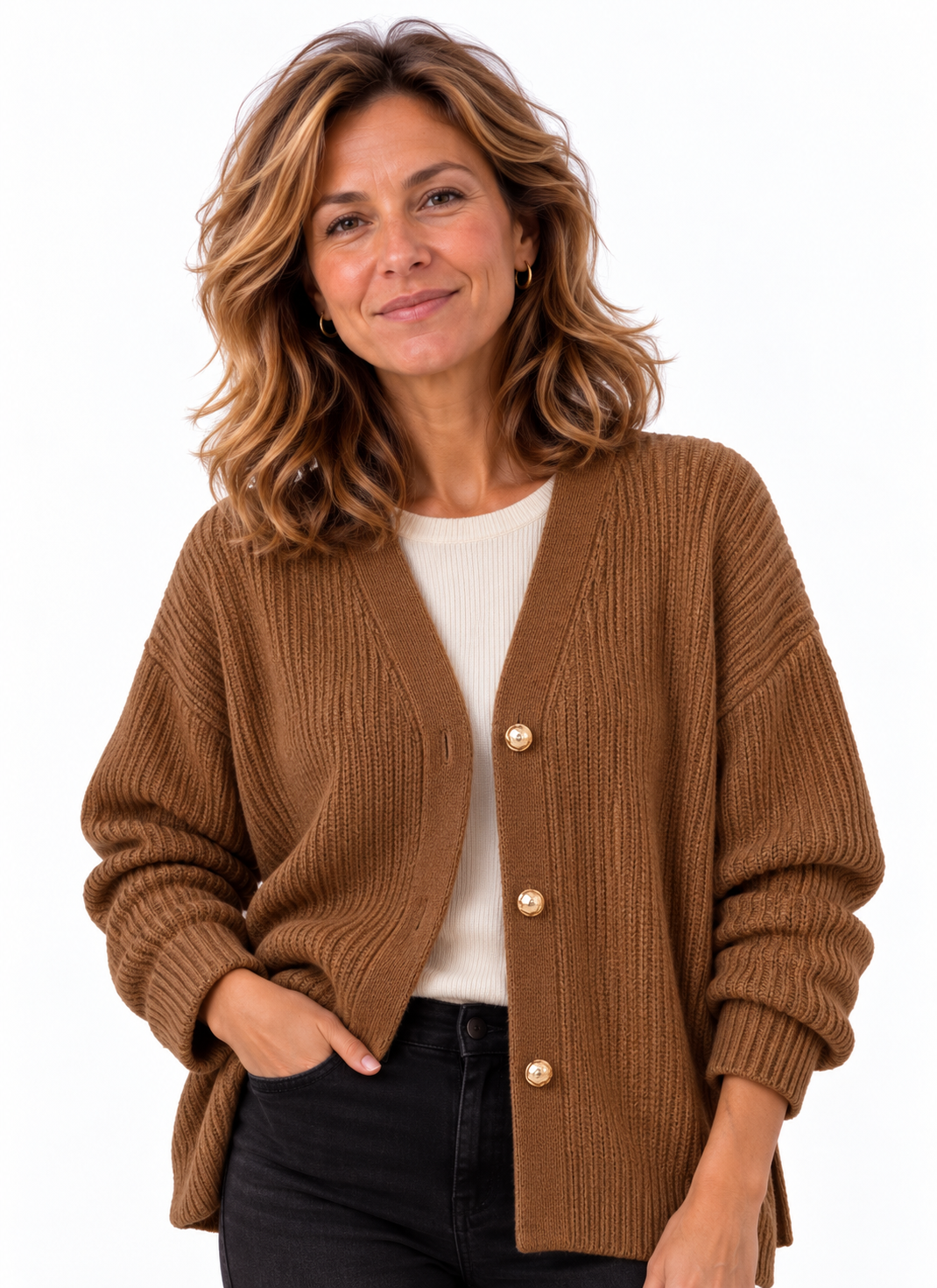 Femke – Oversized Gebreid Vest met Knopen