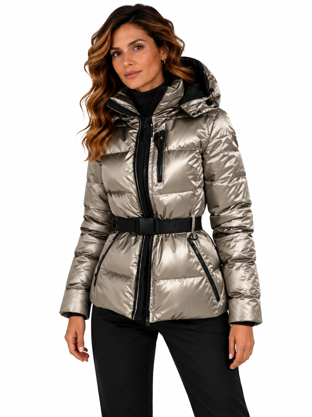 Sophie – Glanzende Gewatteerde Winterjas met Ceintuur