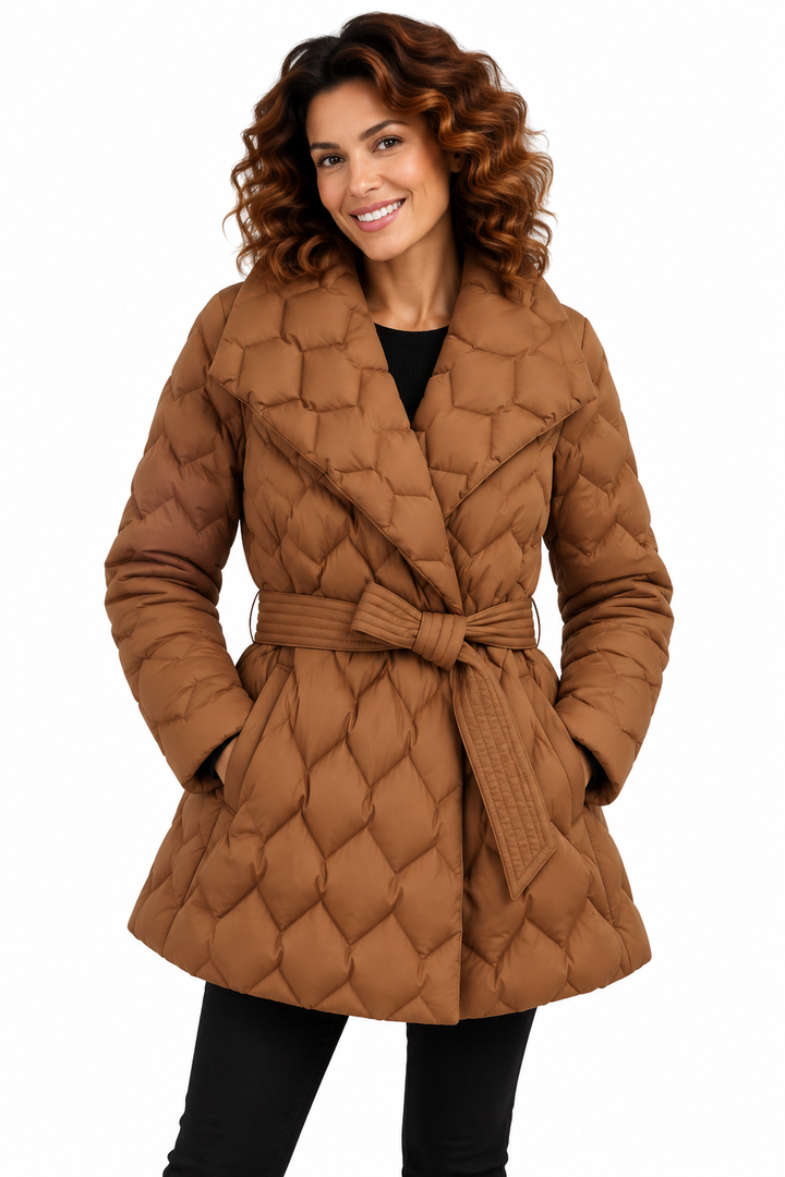 Sophie – Elegante Gewatteerde Winterjas met Ceintuur