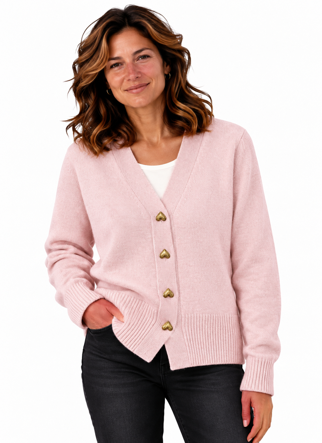 Femke – Elegant Gebreid Vest met V-Hals en Knopen
