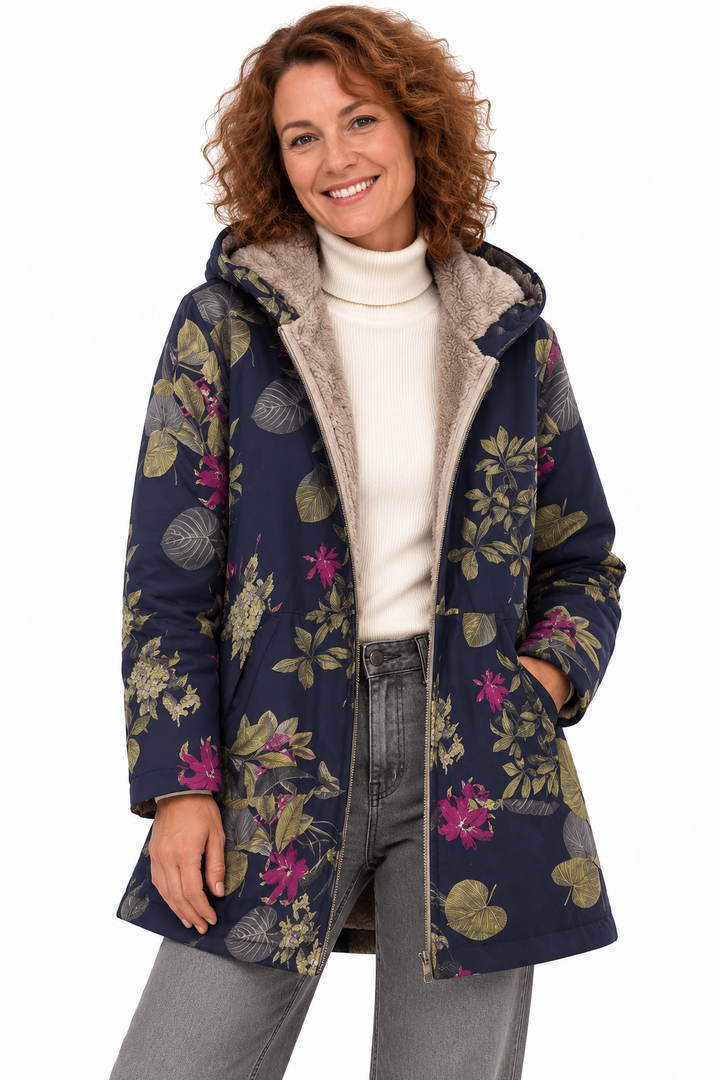 Sophie – Gebloemde Winterjas met Teddyvoering