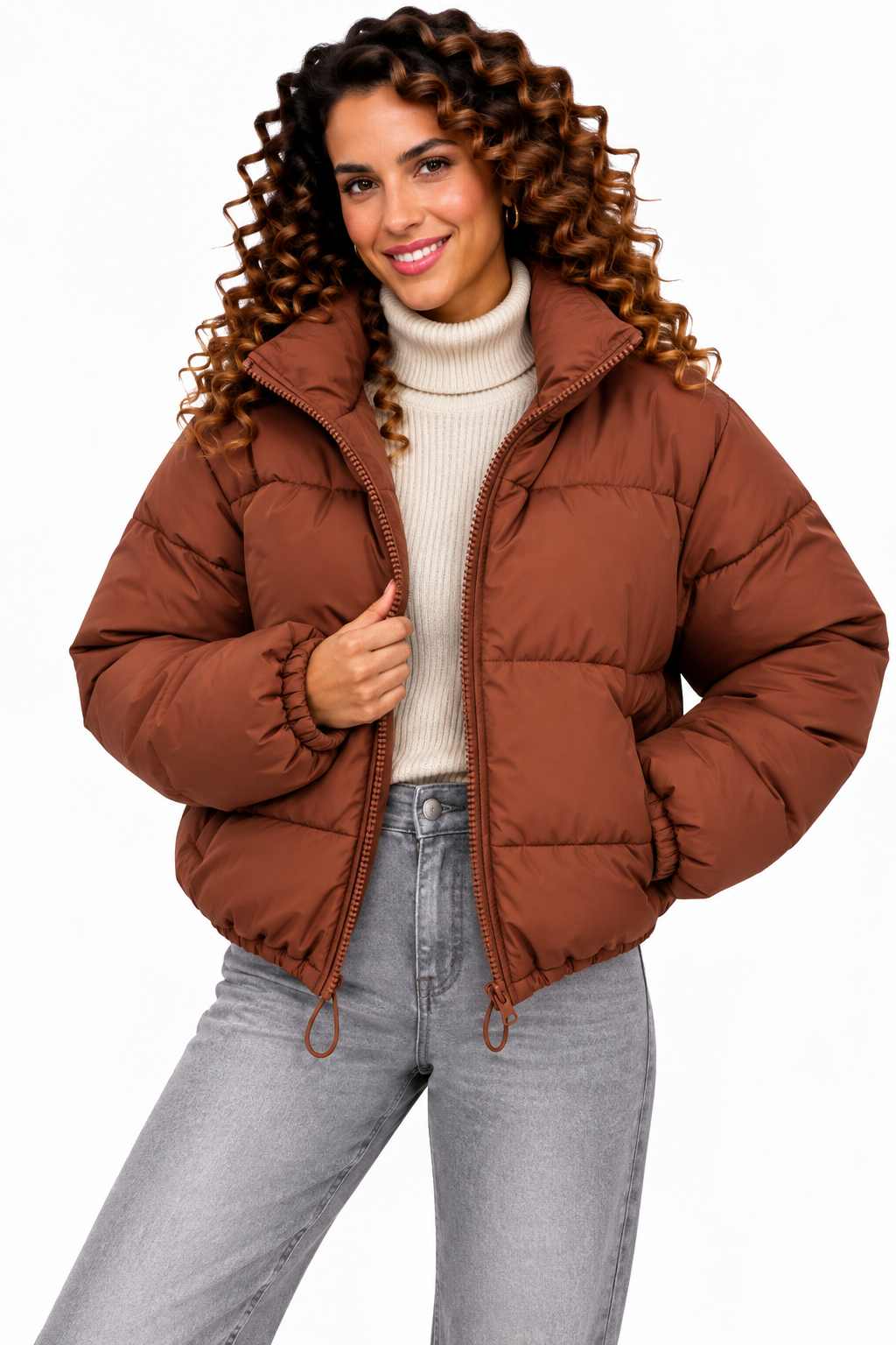 Sophie – Kort Gewatteerd Winterjack met Hoge Kraag