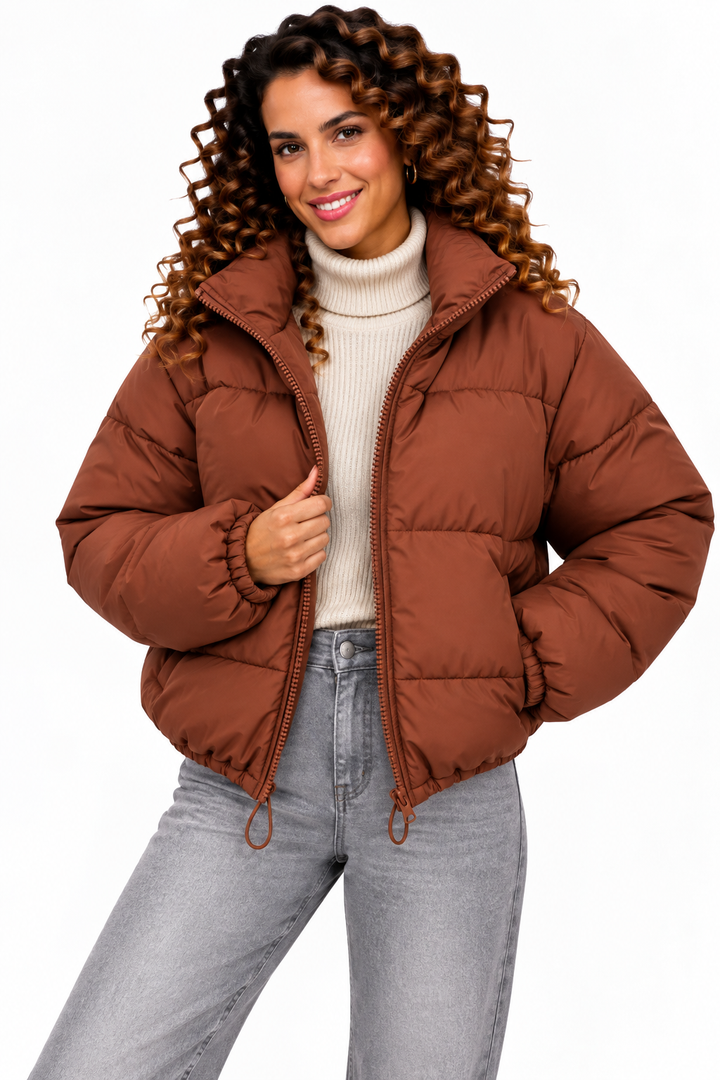 Sophie – Kort Gewatteerd Winterjack met Hoge Kraag