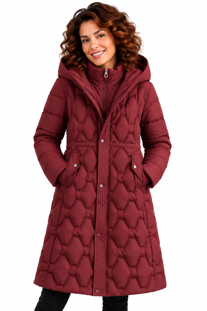 Sophie – Lange Gewatteerde Winterjas met Capuchon