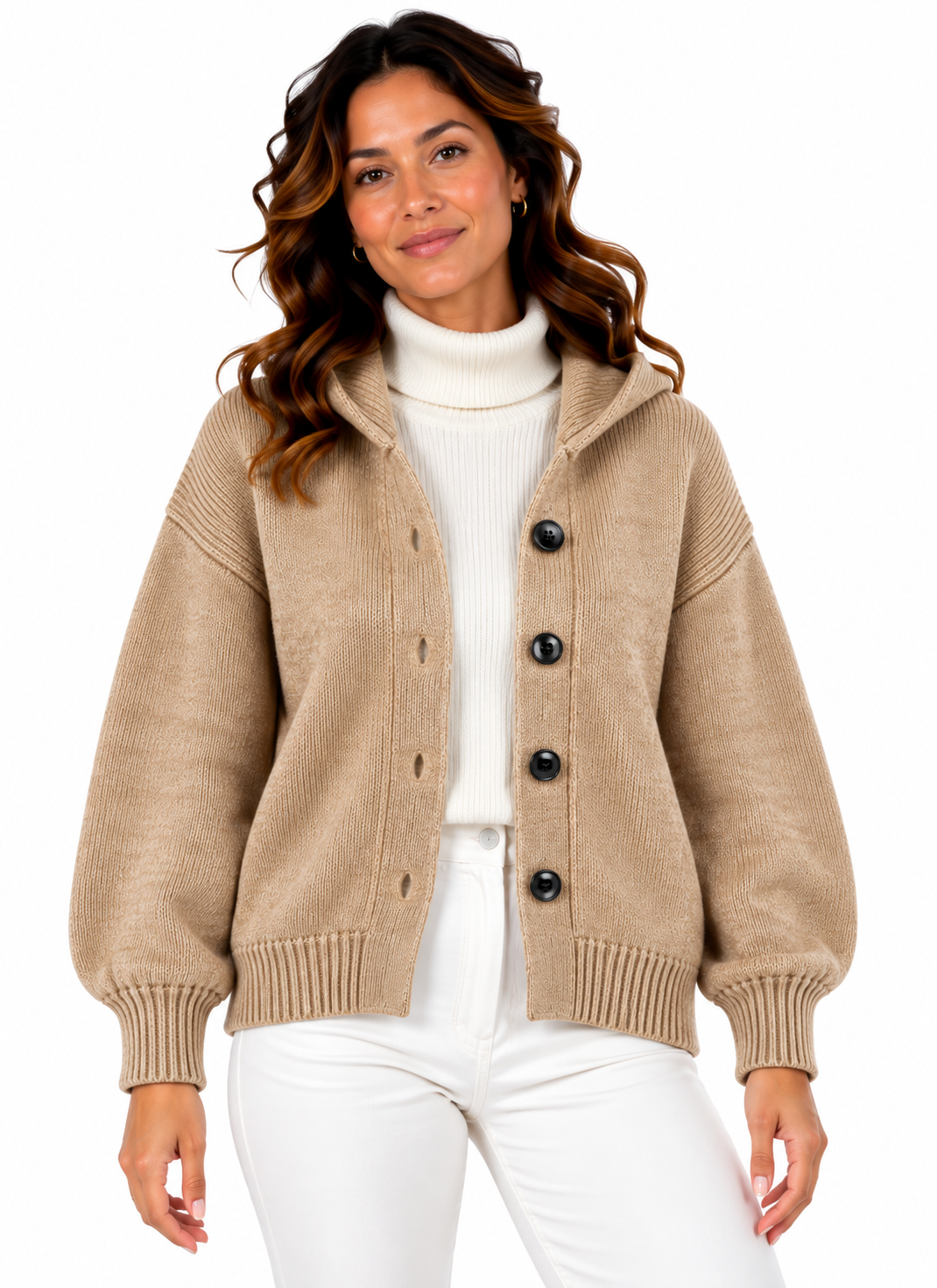 Femke – Gebreid Vest met Kraag en Knopen