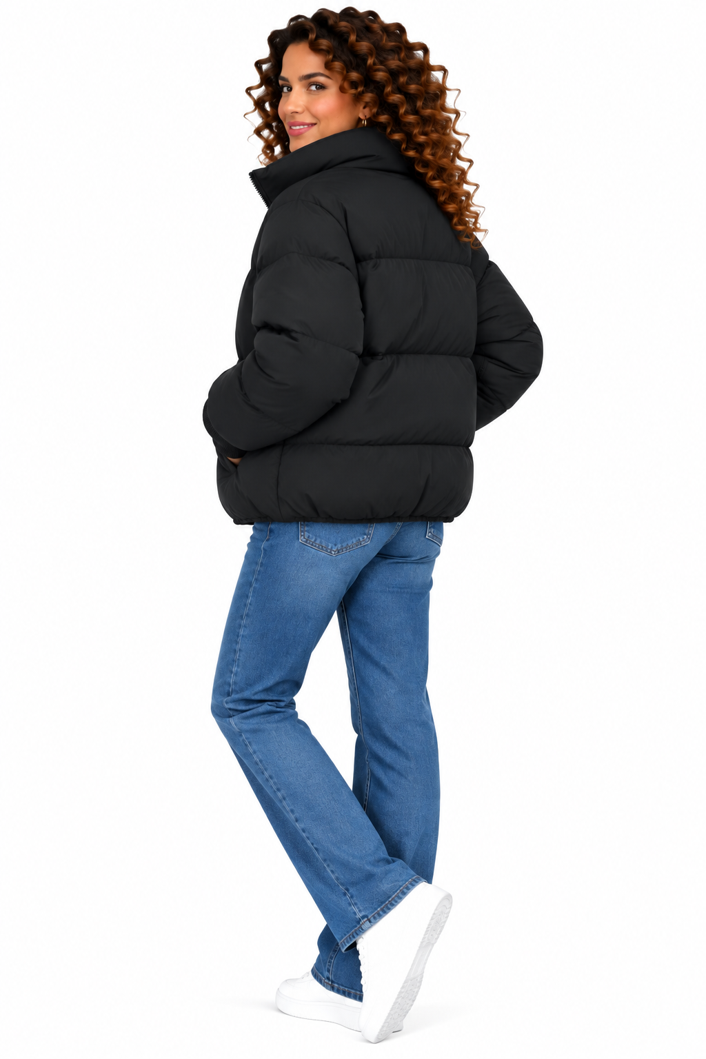 Sophie – Kort Gewatteerd Winterjack met Hoge Kraag
