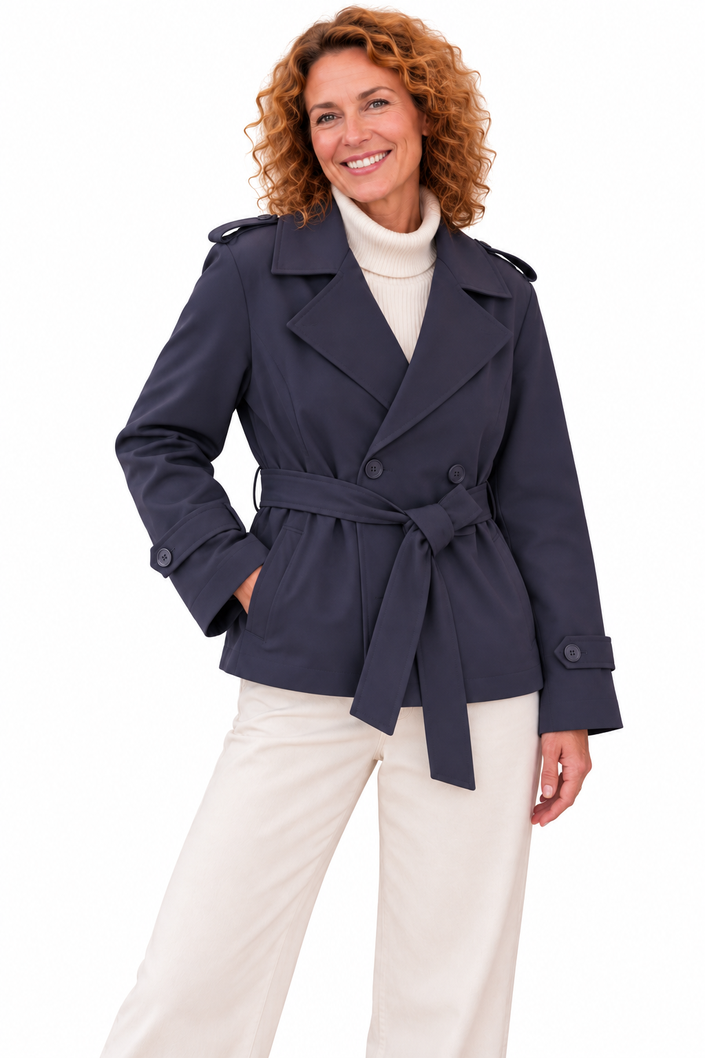 Noor – Elegante Korte Trenchcoat met Ceintuur