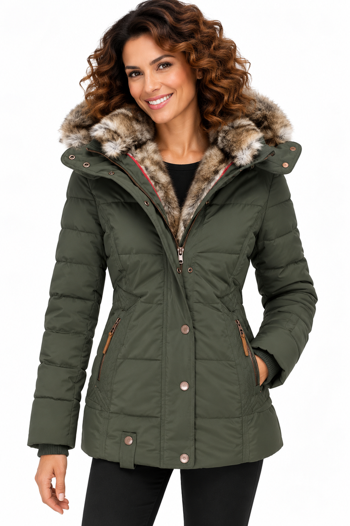 Sophie – Gewatteerde Winterjas met Bontcapuchon