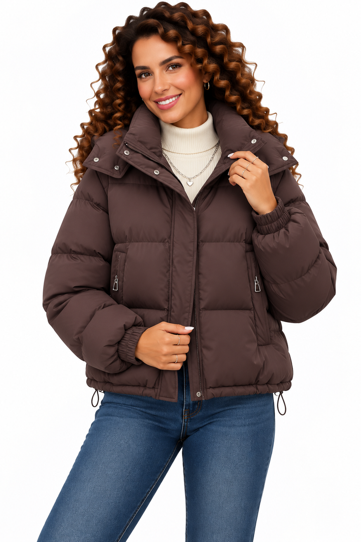 Sophie – Kort Gewatteerd Winterjack met Hoge Kraag