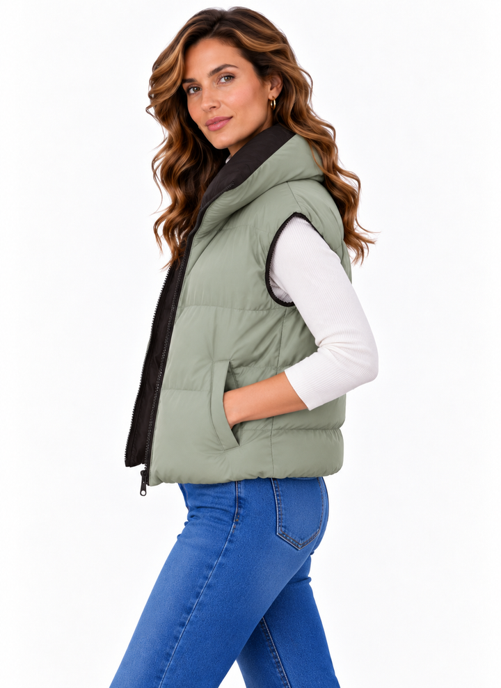 Fenna – Gewatteerde Bodywarmer met Hoge Kraag