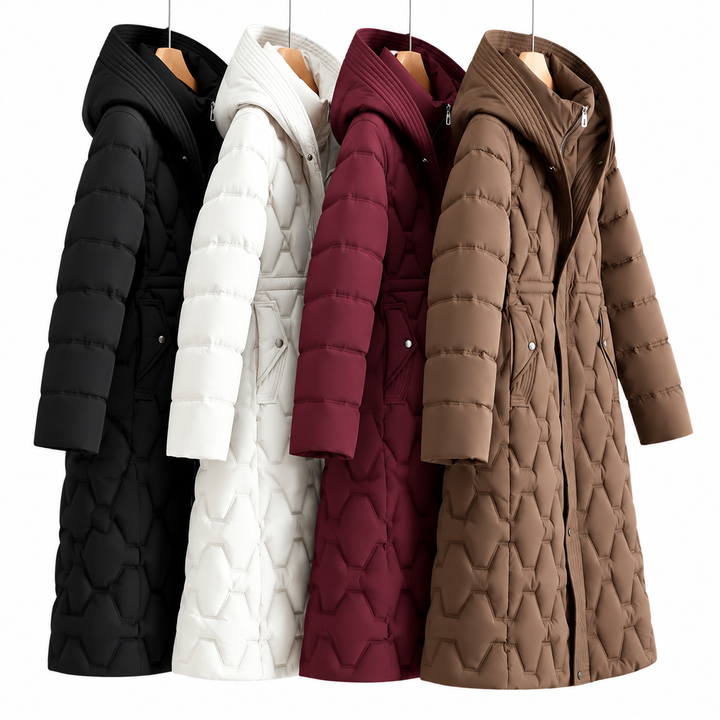 Sophie – Lange Gewatteerde Winterjas met Capuchon