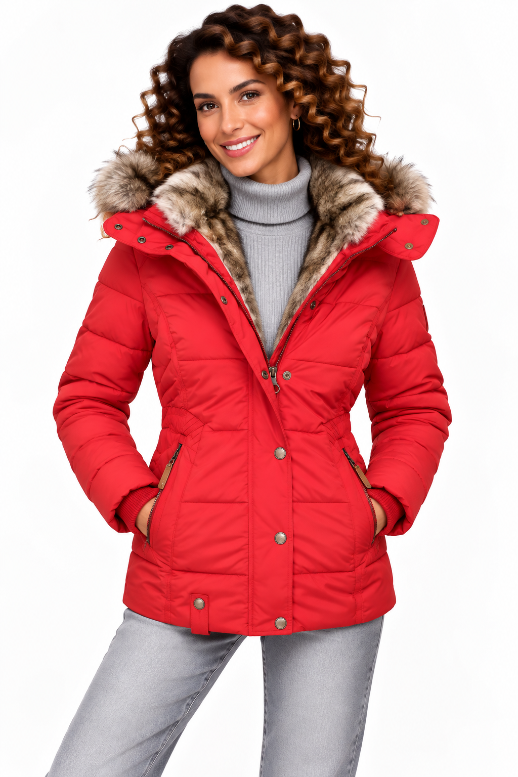 Sophie – Gewatteerde Winterjas met Bontcapuchon