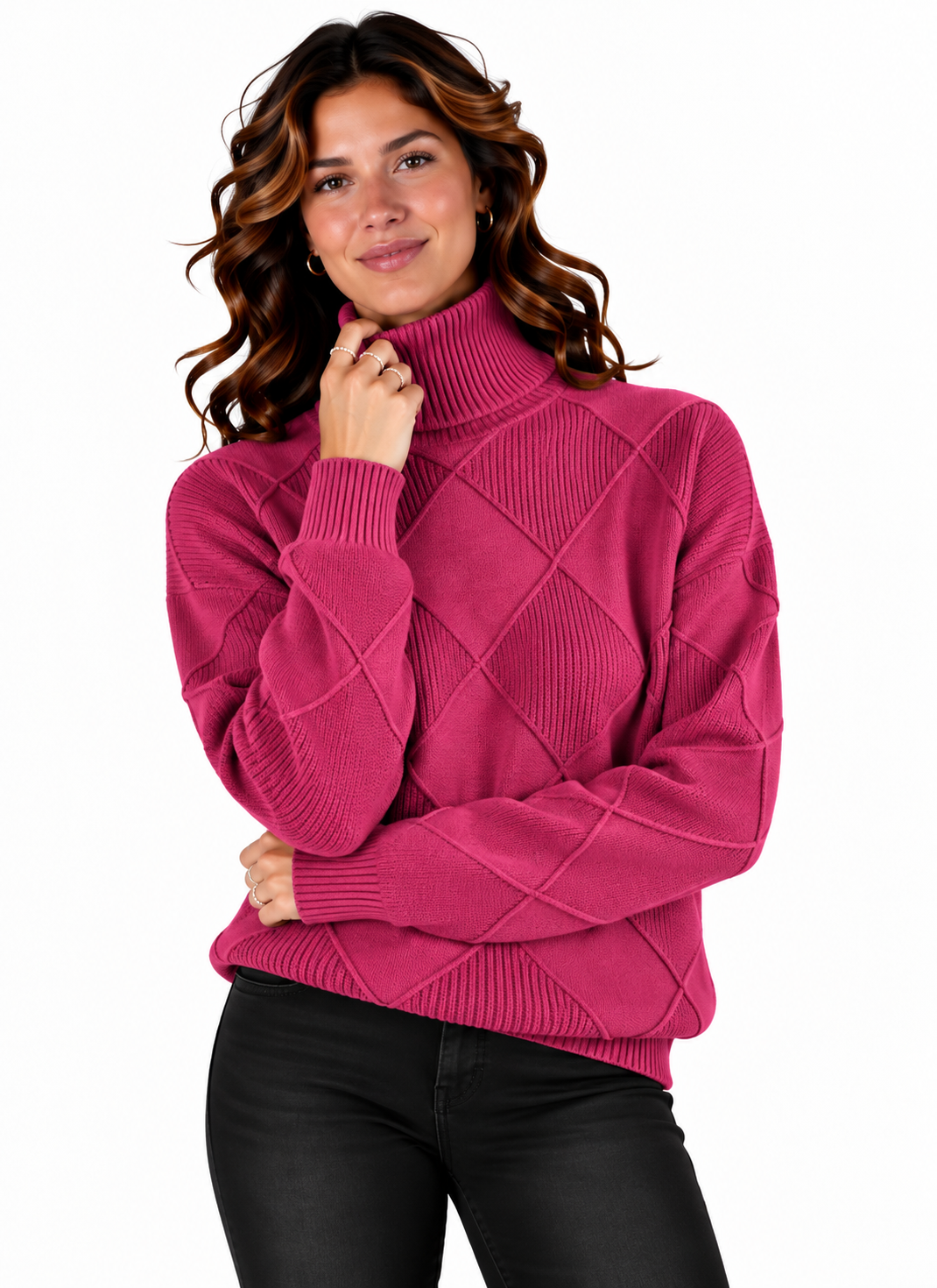 Lotte – Elegante Gebreide Trui met Ruitpatroon en Col