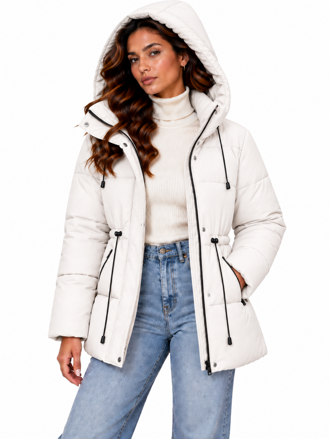 Sophie – Gewatteerde Winterjas met Capuchon en Taillekoord