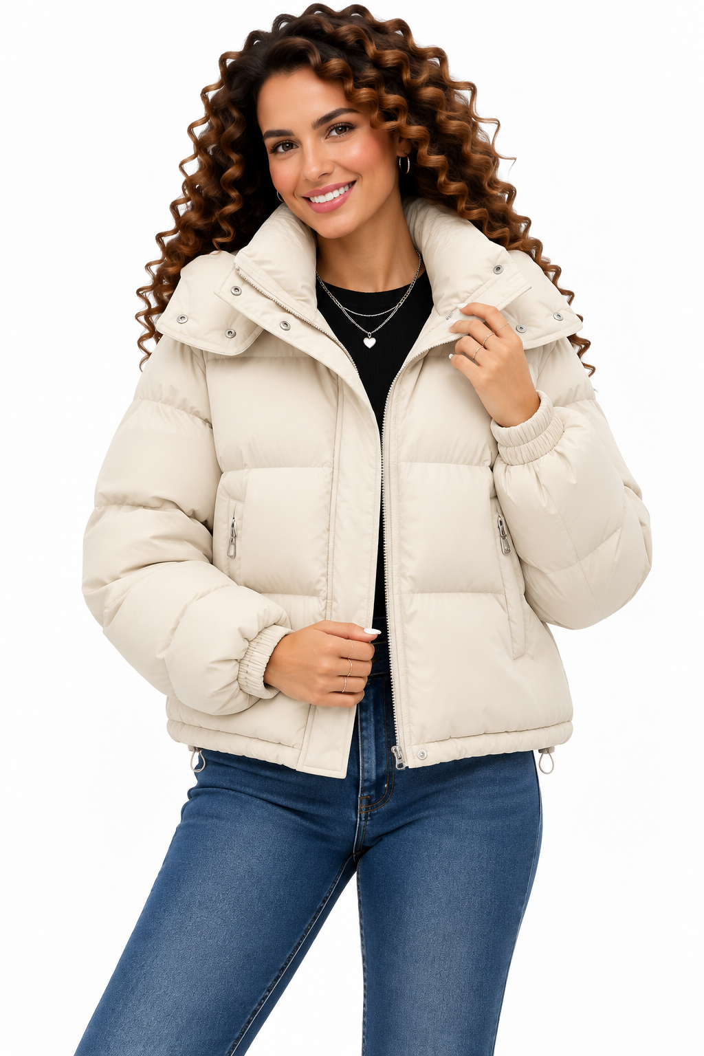 Sophie – Kort Gewatteerd Winterjack met Hoge Kraag