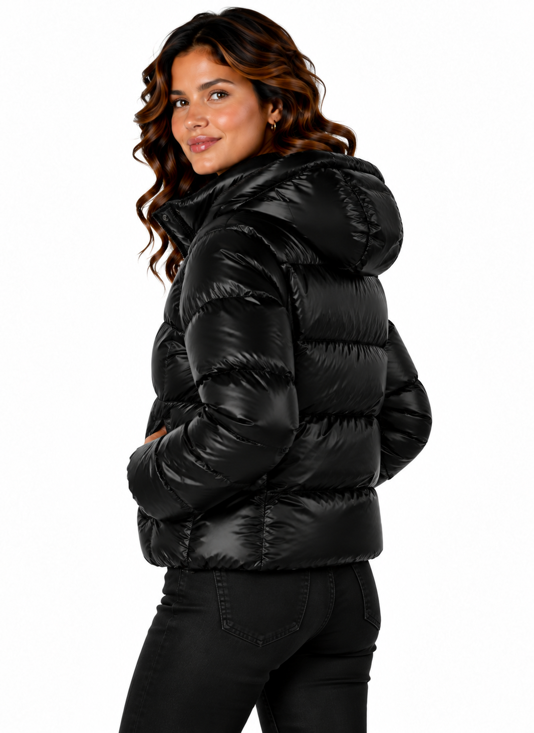Sophie – Glanzende Gewatteerde Winterjas met Capuchon