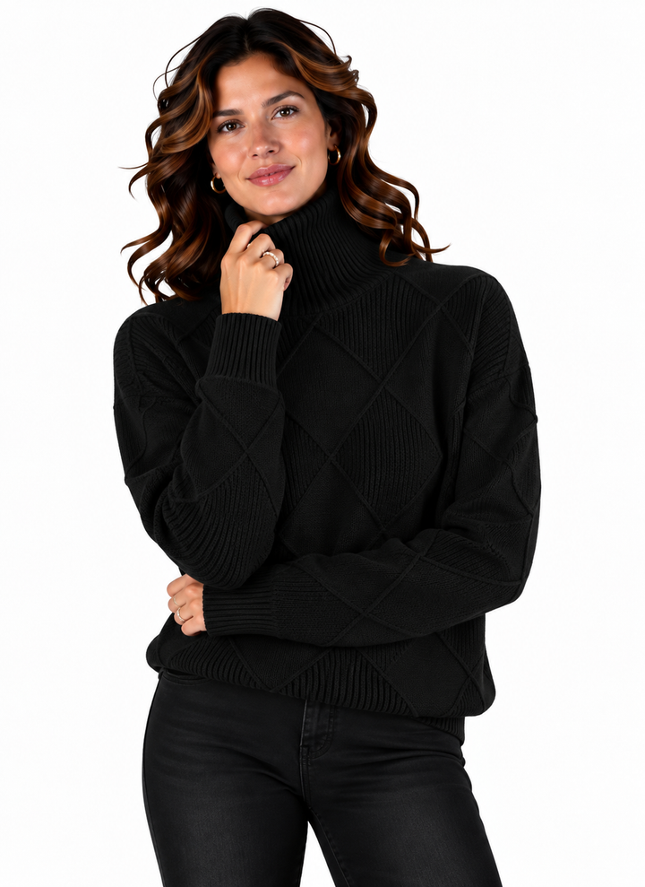 Lotte – Elegante Gebreide Trui met Ruitpatroon en Col
