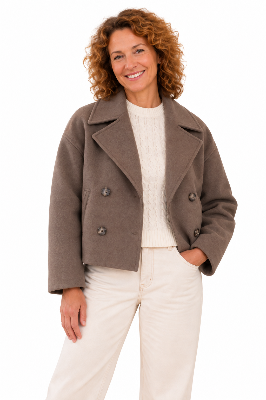 Emma – Elegante Korte Mantel met Knopen
