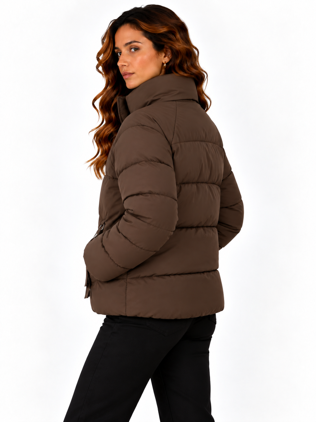 Sophie – Gewatteerde Winterjas met Hoge Kraag en Tailleband