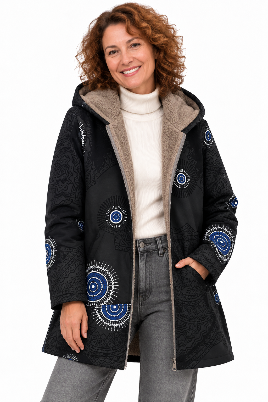 Sophie – Gebloemde Winterjas met Teddyvoering