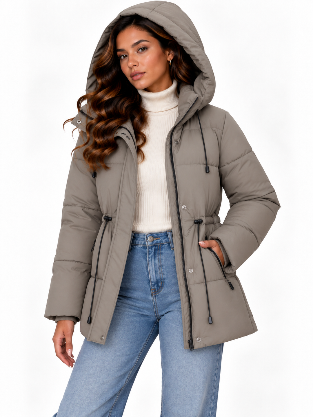 Sophie – Gewatteerde Winterjas met Capuchon en Taillekoord