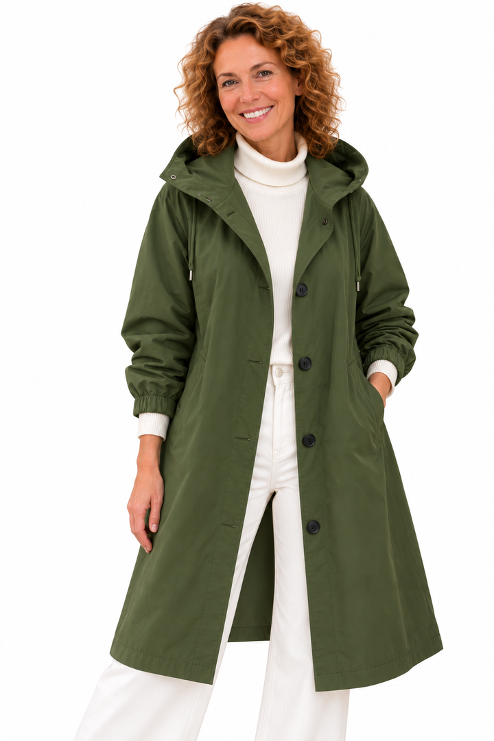Emma – Lange Jas met Capuchon en Knopen