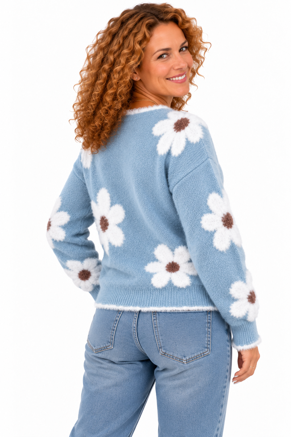 Lotte – Zachte Gebreide Trui met Bloemen en V-Hals