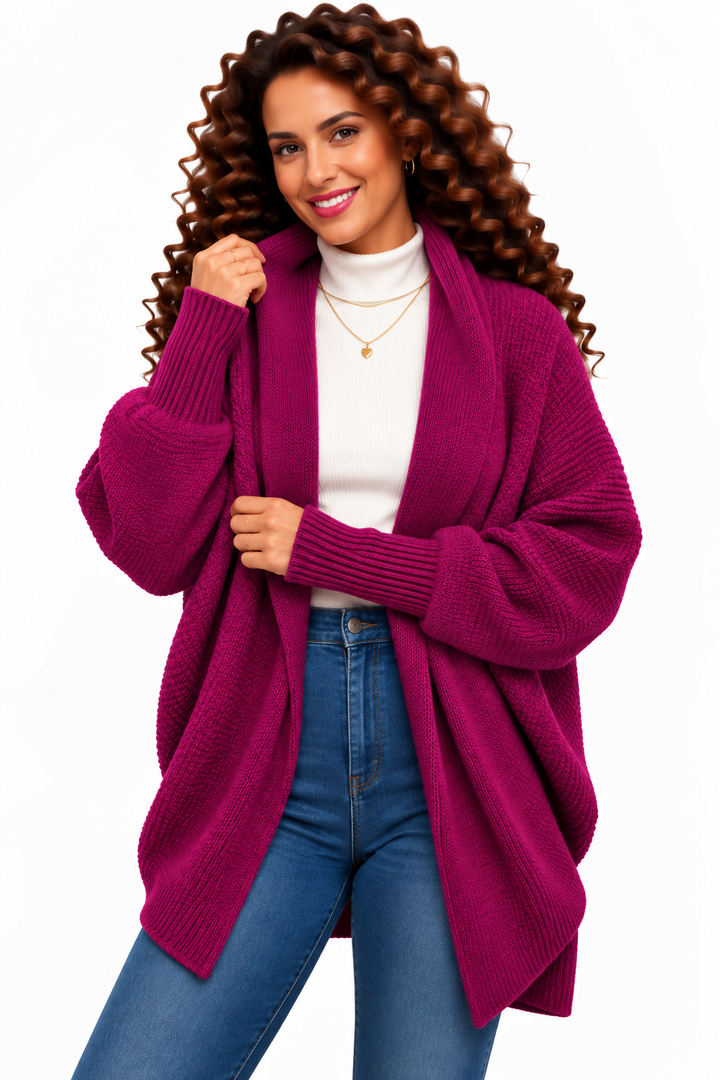 Femke – Oversized Gebreid Vest met Sjaalkraag