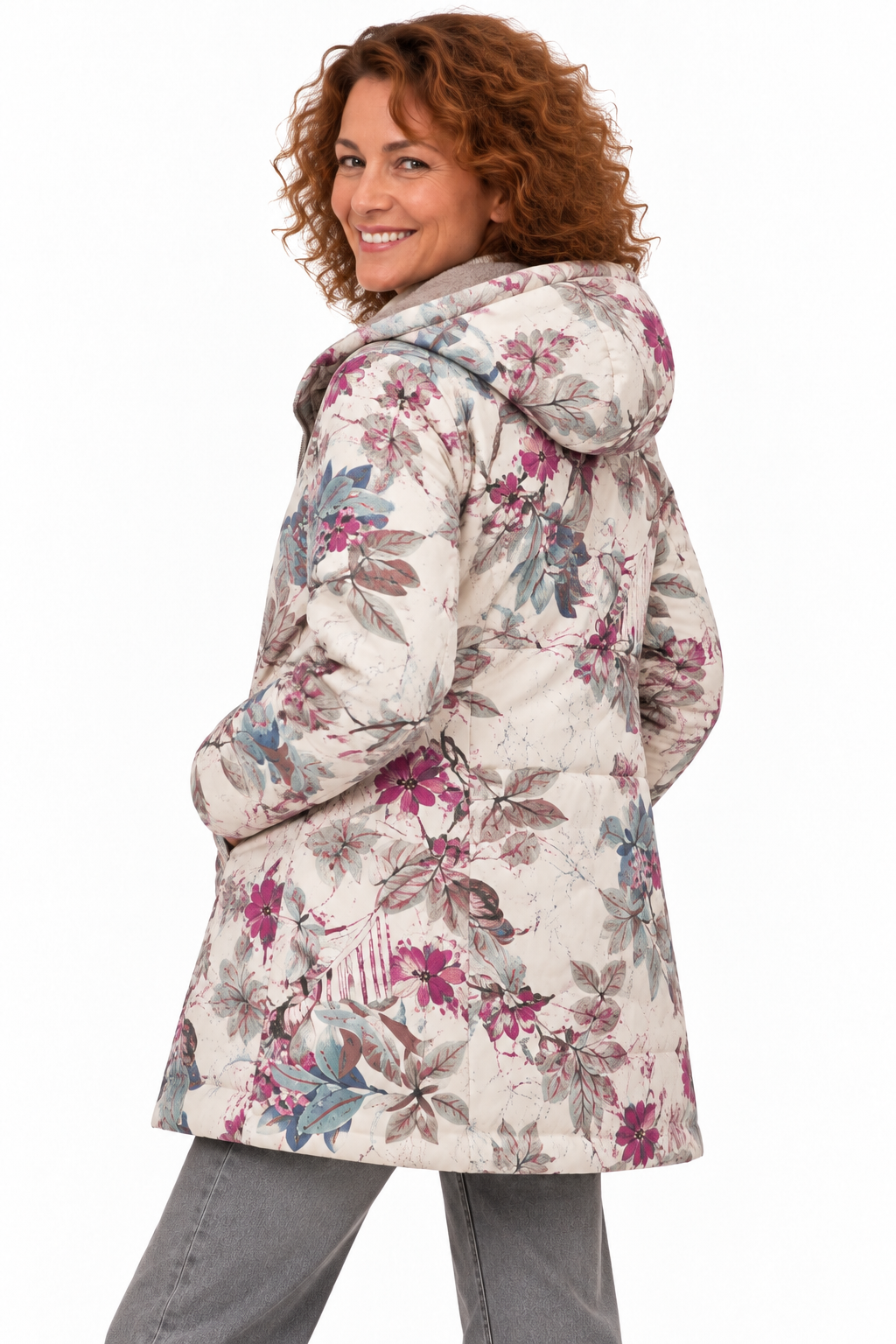 Sophie – Gebloemde Winterjas met Teddyvoering