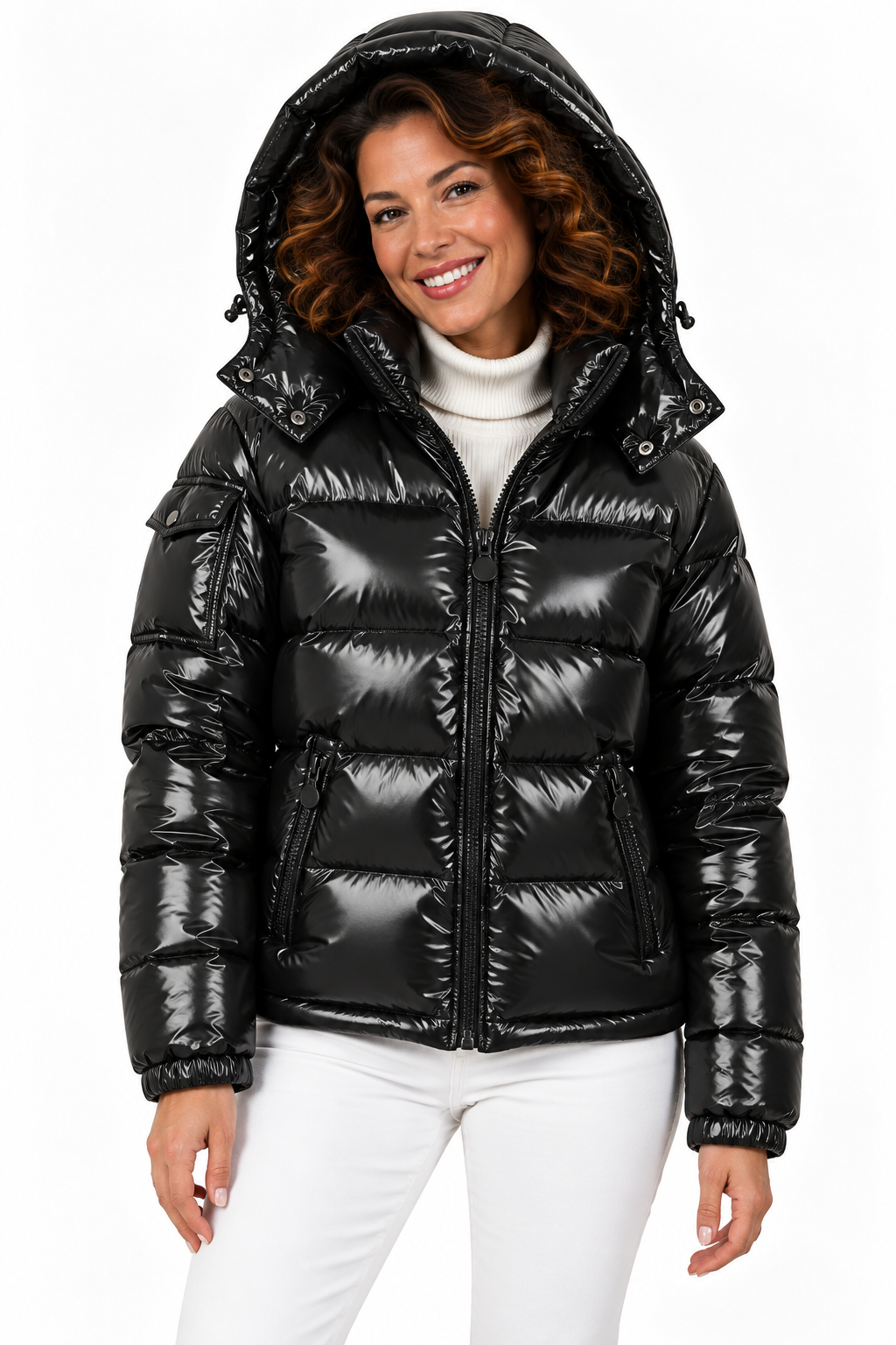 Sophie – Glanzende Gewatteerde Winterjas met Capuchon