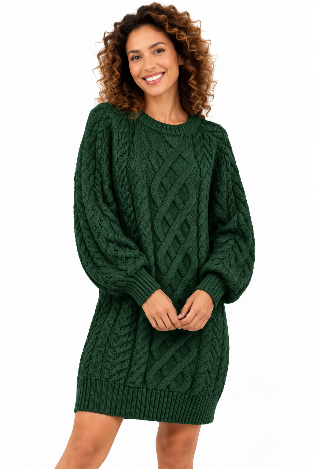 Elise – Gebreide Kabeljurk met Pofmouwen