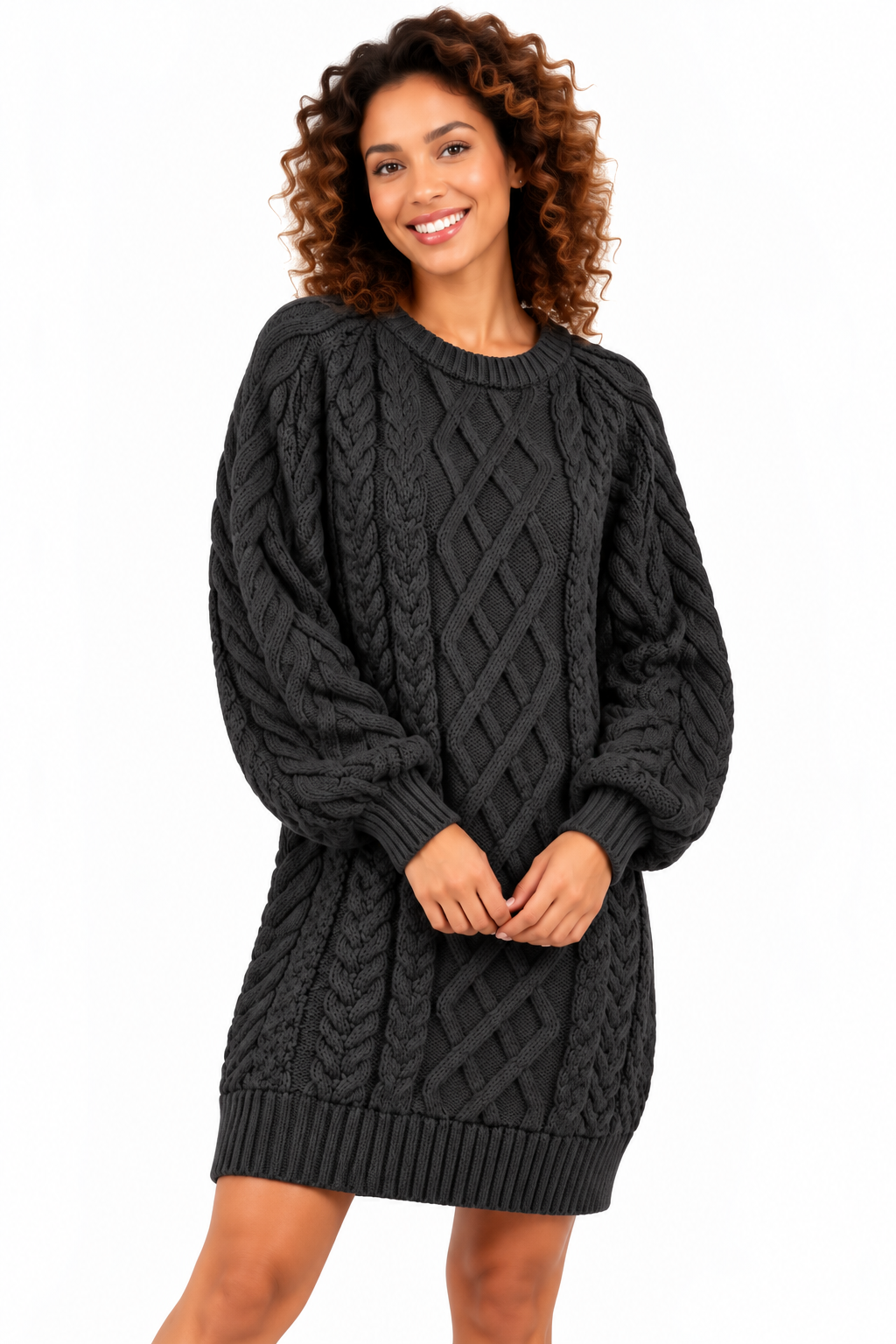 Elise – Gebreide Kabeljurk met Pofmouwen