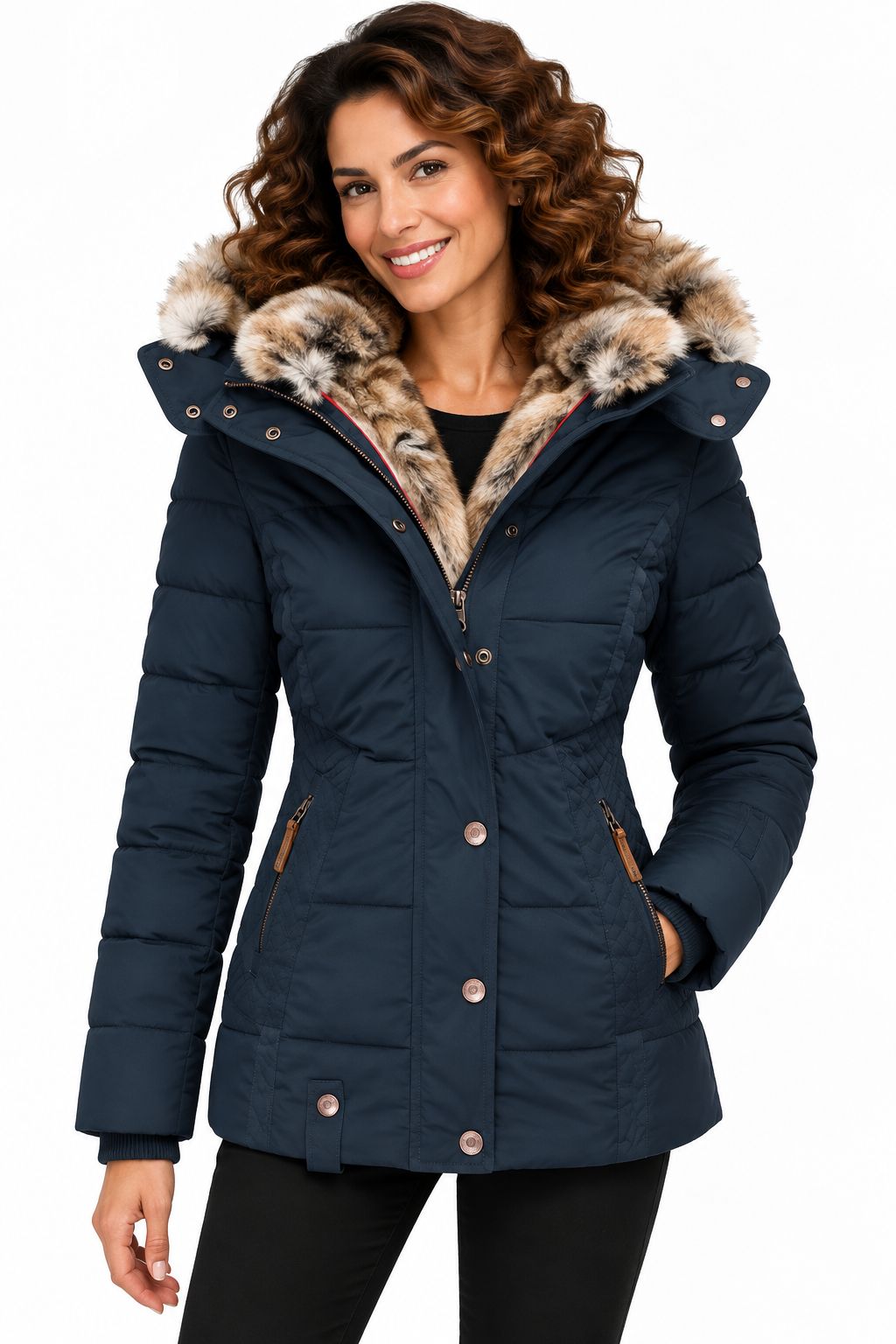 Sophie – Gewatteerde Winterjas met Bontcapuchon