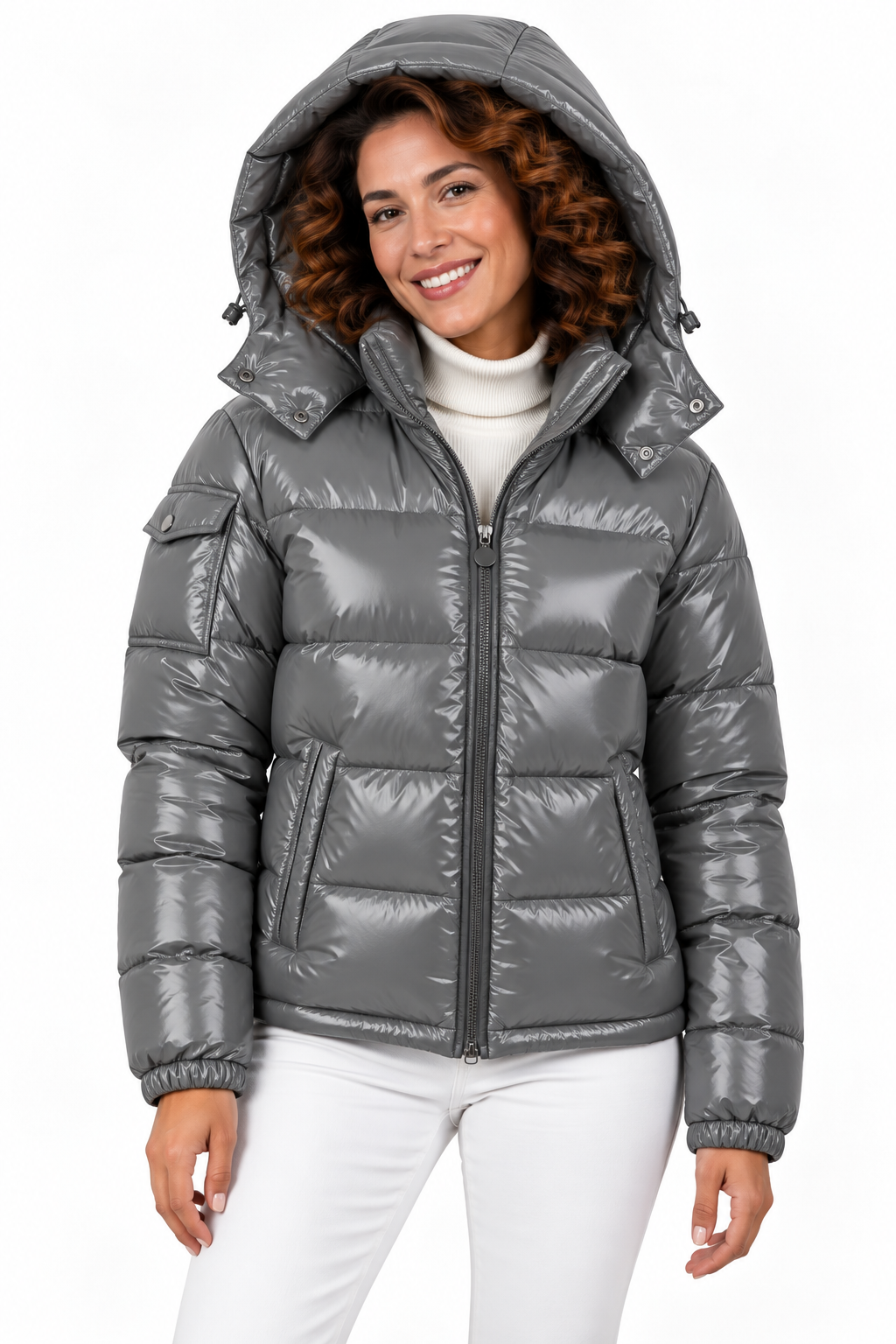 Sophie – Glanzende Gewatteerde Winterjas met Capuchon