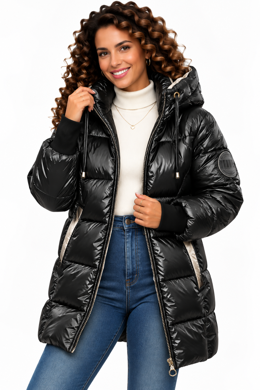 Sophie – Glanzende Gewatteerde Winterjas met Capuchon