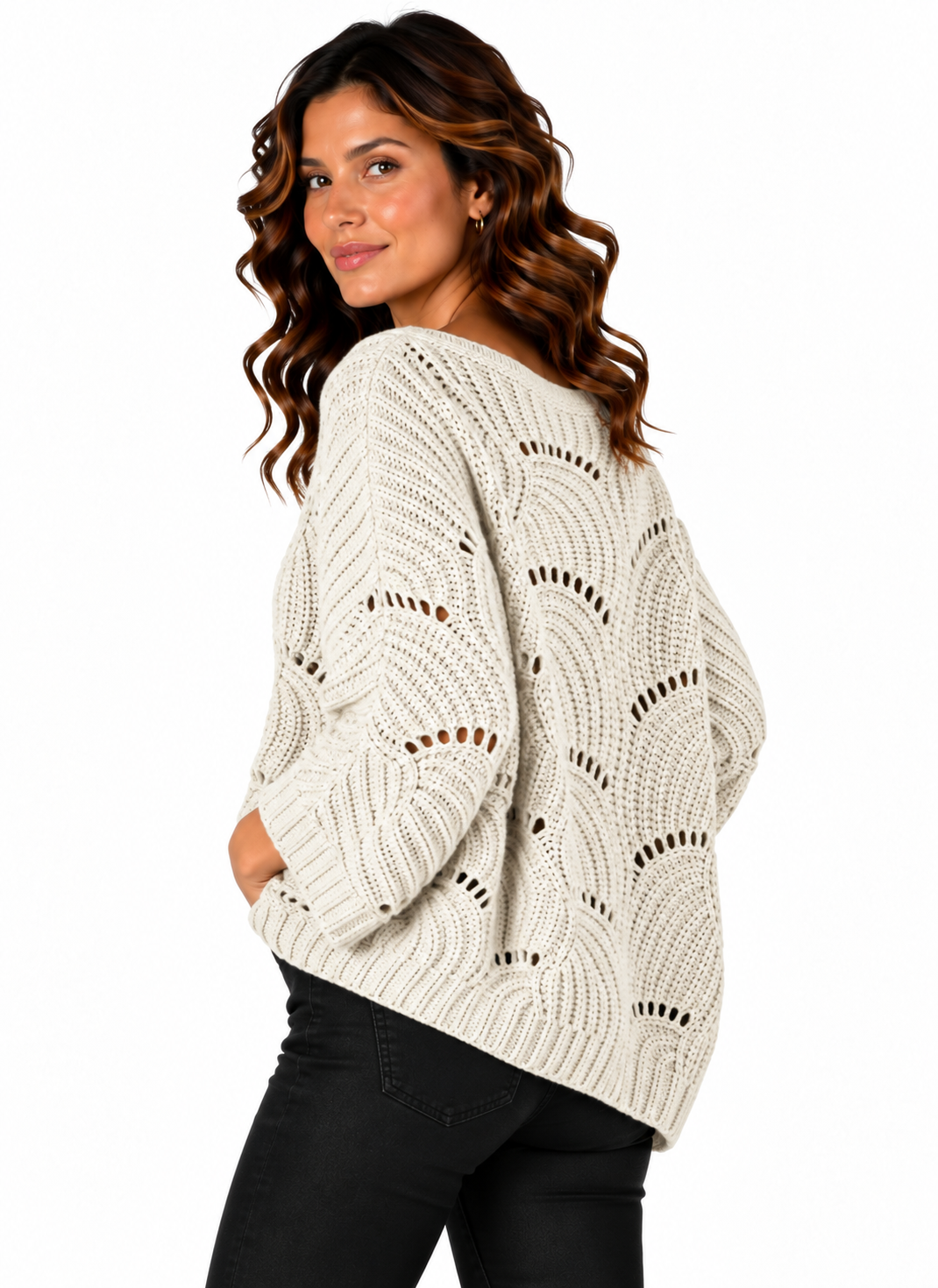 Lotte – Oversized Gebreide Trui met Opengewerkt Patroon